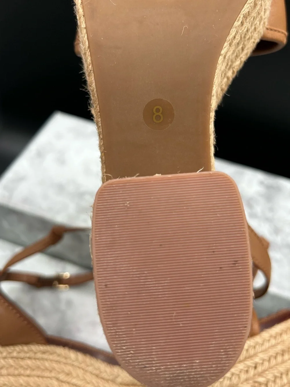 TORY BURCH Fleming Platform Espadrille Wedge Sandals Quilted Tan Leather. Size 8